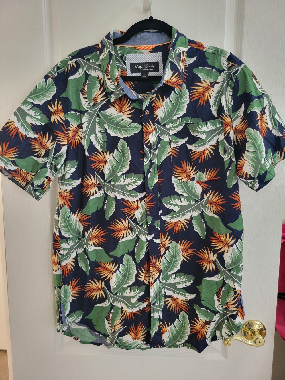 Dirty Laundry brand men's XL button-up shirt Navy Tropical Summer Beach Cotton